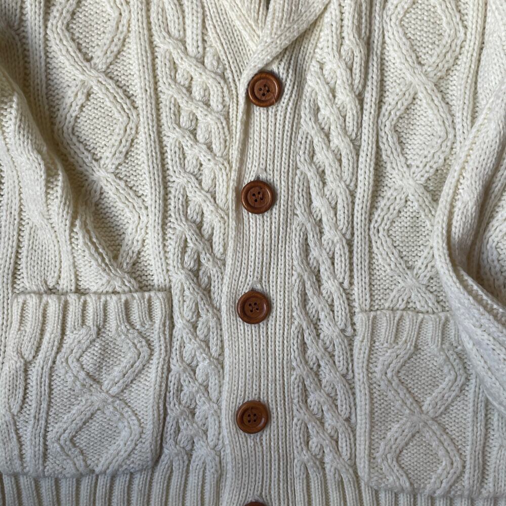 Goldwaters Vintage 80s 90s NWT Cable Knit Shawl Cardigan Sweater Ivory M - Picture 2 of 6